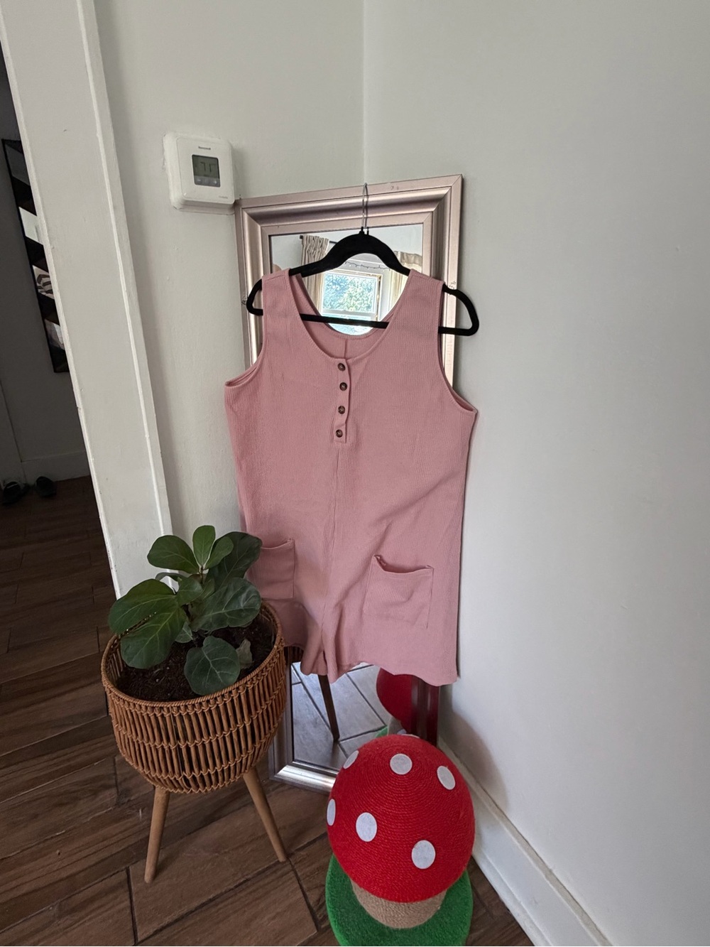 Sleeveless Pink Pocket Romper Dress